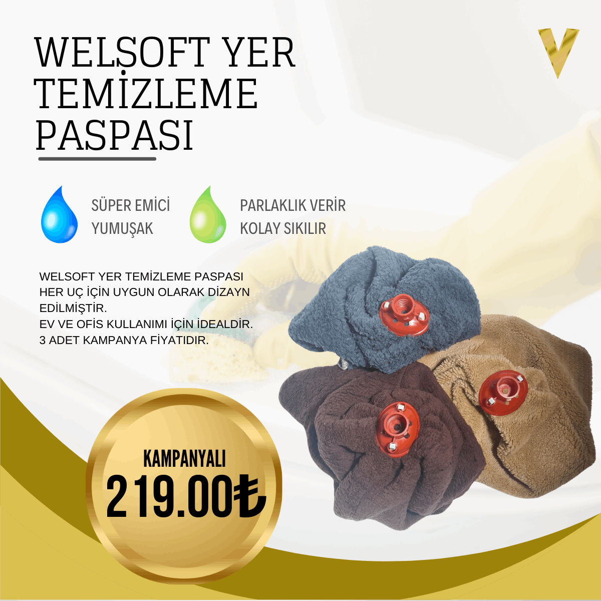 Welsoft Paspas - Havlu Yer Mop - Ev Ofis - Yer Temizleme Paspası - ESTE DECOR